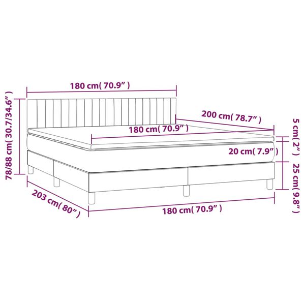 vidaXL Κρεβάτι Boxspring με Στρώμα Σκούρο Γκρι 180x200 εκ Υφασμάτιν