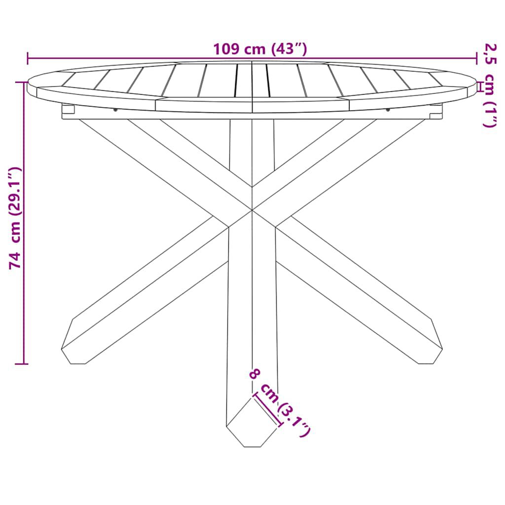 vidaXL Τραπέζι Κήπου Ø109x74 εκ. από Μασίφ Ξύλο Teak