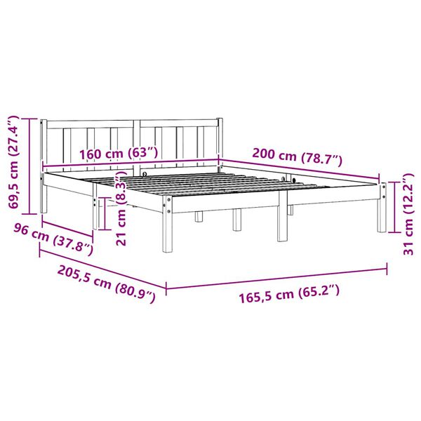 vidaXL Πλαίσιο Κρεβατιού Μαύρο 160 x 200 εκ. από Μασίφ Ξύλο Πεύκου