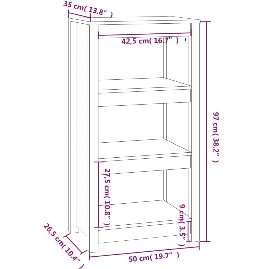 vidaXL Βιβλιοθήκη Μαύρη 50 x 35 x 97 εκ. από Μασίφ Ξύλο Πεύκου