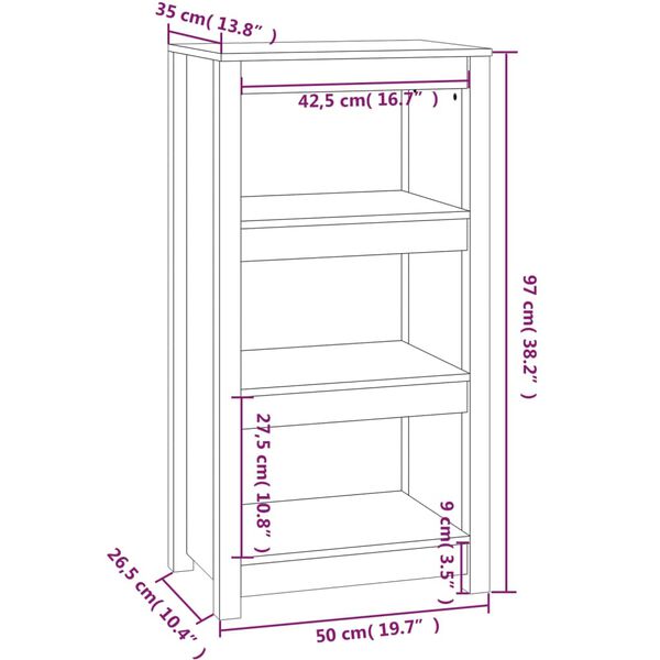vidaXL Βιβλιοθήκη Μαύρη 50 x 35 x 97 εκ. από Μασίφ Ξύλο Πεύκου