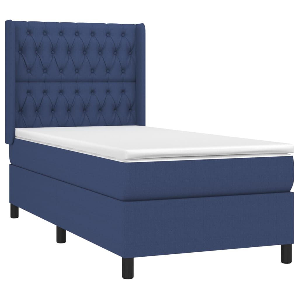 vidaXL Κρεβάτι Boxspring με Στρώμα Μπλε 90x190 εκ.Υφασμάτινο