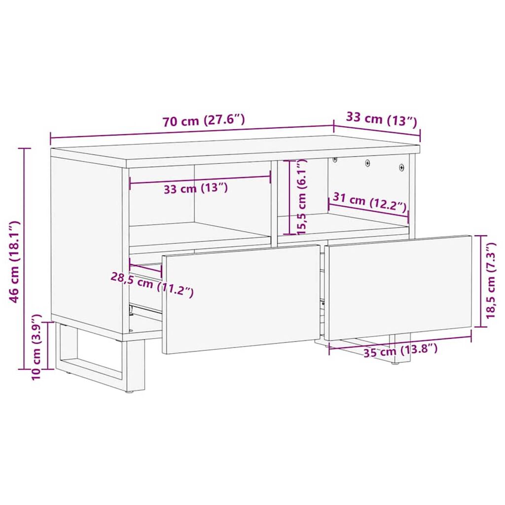 vidaXL Έπιπλο Τηλεόρασης Καφέ 70 x 33 x 46 εκ Μασίφ ξύλο μάνγκο
