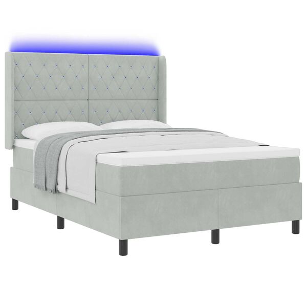 vidaXL Κρεβάτι με Στρώμα & LED Φωτισμός Γκρι Βελούδο 160x200 εκ.
