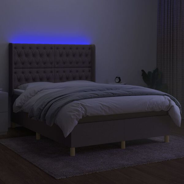 vidaXL &Kappa;&rho;&epsilon;&beta;ά&tau;&iota; Boxspring &mu;&epsilon; &Sigma;&tau;&rho;ώ&mu;&alpha; & LED Taupe 140x200 &epsilon;&kappa;. &Upsilon;&phi;&alpha;&sigma;&mu;ά&tau;&iota;&nu;&omicron;