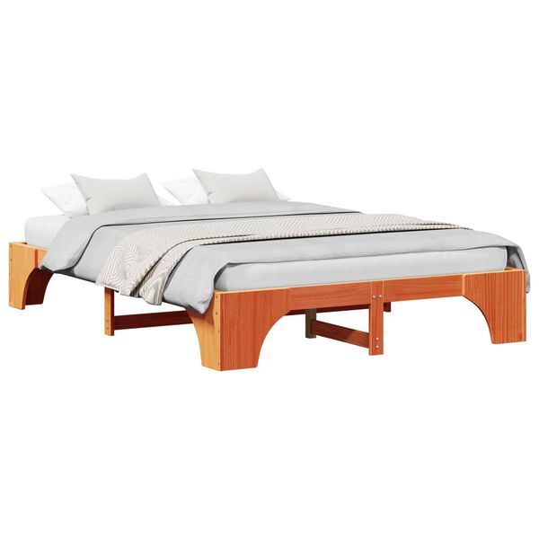 vidaXL Κρεβάτι Καφέ κερωμένο Στερεό ξύλο 140 x 200 cm Σταθερό