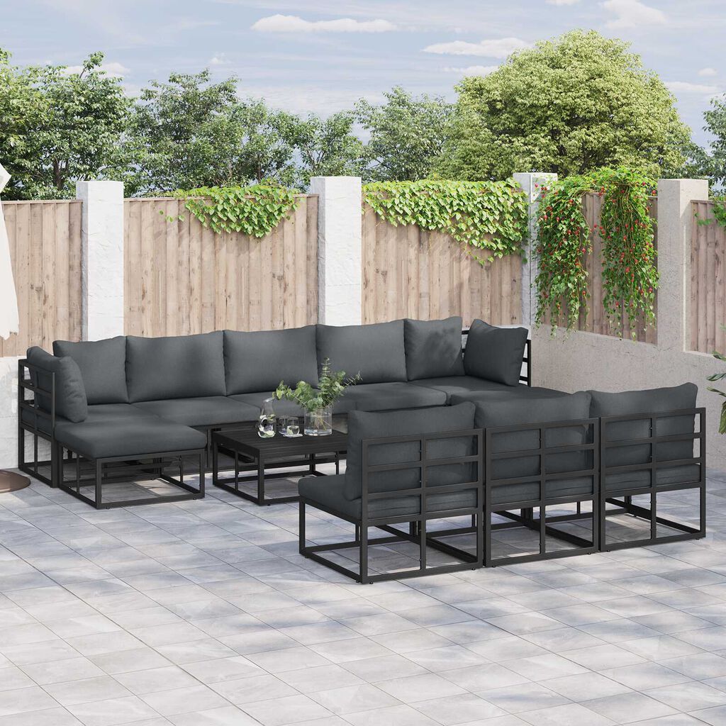 vidaXL Σετ Καναπέ Κήπου 10 pcs Μαύρο 353 x 141.5 x 71 εκ Αλουμίνιο