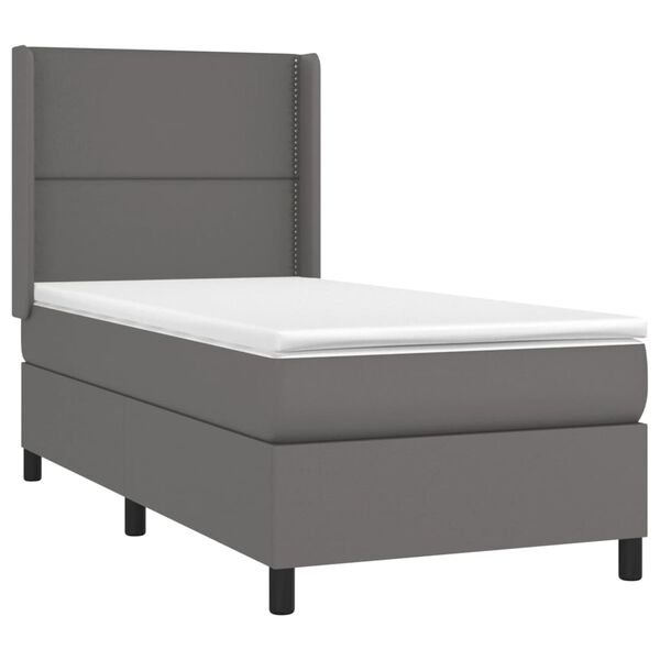 vidaXL Κρεβάτι Boxspring με Στρώμα Γκρι 100x200εκ. από Συνθετικό Δέρμα