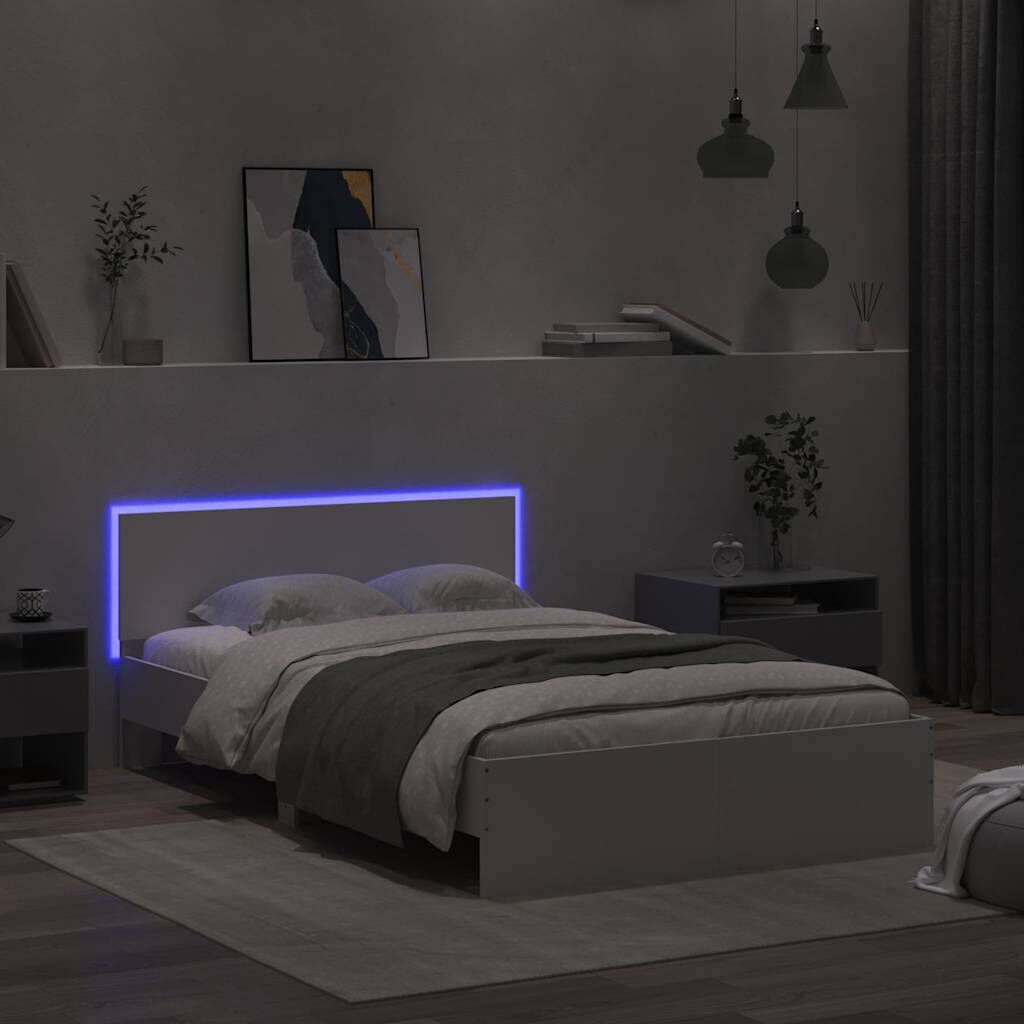 vidaXL Πλαίσιο Κρεβατιού με Κεφαλάρι/LED Λευκό 140 x 200 εκ