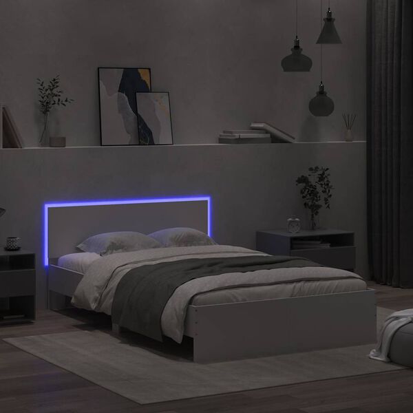 vidaXL Πλαίσιο Κρεβατιού με Κεφαλάρι/LED Λευκό 140 x 200 εκ