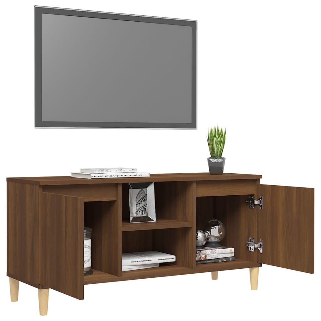 vidaXL Έπιπλο Τηλεόρασης Καφέ Δρυς 103,5x35x50εκ. Μασίφ Ξύλινα Πόδια