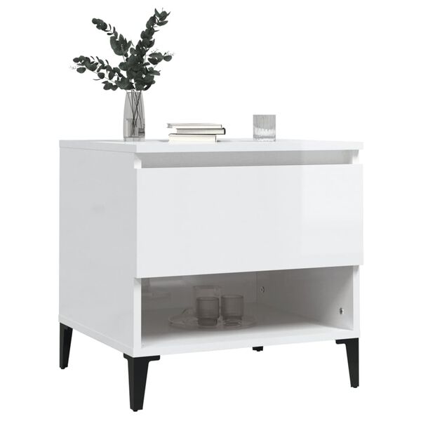 vidaXL Βοηθητικό Τραπέζι Γυαλιστ. Λευκό 50x46x50εκ. Επεξεργασμένο Ξύλο