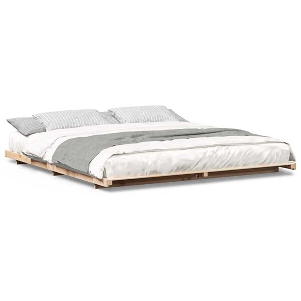 vidaXL Κρεβάτι δαπέδου Καφέ 180 x 200 cm Μασίφ ξύλο πεύκου