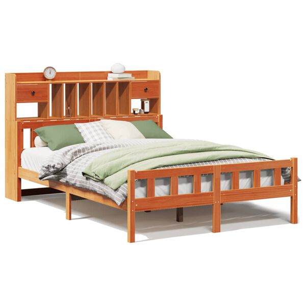 vidaXL Κρεβάτι Βιβλιοθήκη Χωρίς Στρώμα 150x200 εκ Μασίφ Ξύλο Πεύκου