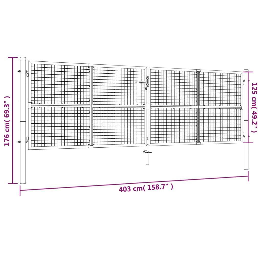 vidaXL Πόρτα Περίφραξης Ασημί 415 x 175 εκ. από Γαλβανισμένο Χάλυβα