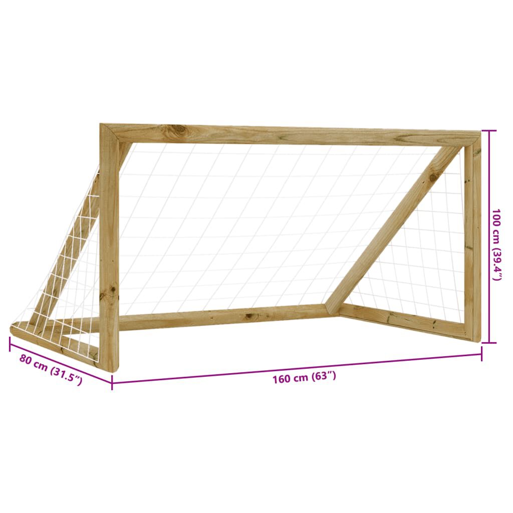 vidaXL Τέρμα Ποδοσφαίρου με Δίχτυ 160x80x100 εκ. Εμποτισμ. Ξύλο Πεύκου