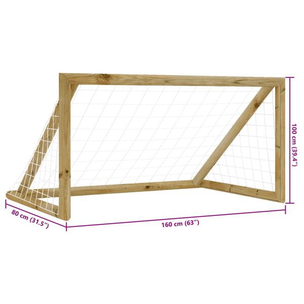 vidaXL Τέρμα Ποδοσφαίρου με Δίχτυ 160x80x100 εκ. Εμποτισμ. Ξύλο Πεύκου