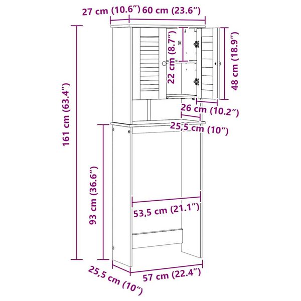 vidaXL Ντουλάπα τουαλέτας με ράφι VIGO καφέ μελί 60 x 27 x 161 εκ