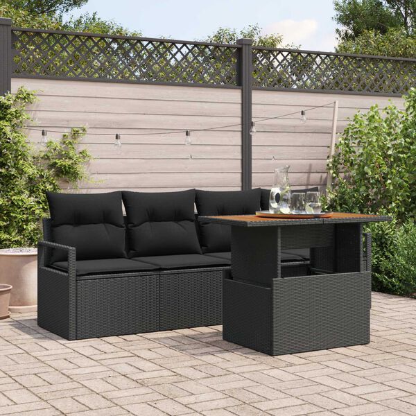 vidaXL Σετ Καναπέ Κήπου με αποθήκευση 5 pcs Μαύρο Πολυ ράταν