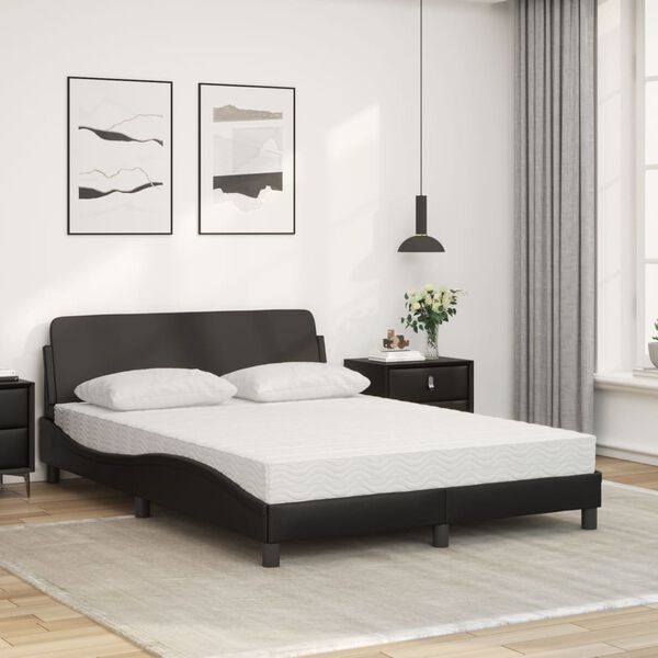 vidaXL Κρεβάτι με Στρώμα Μαύρο 140x200 εκ. από Συνθετικό Δέρμα
