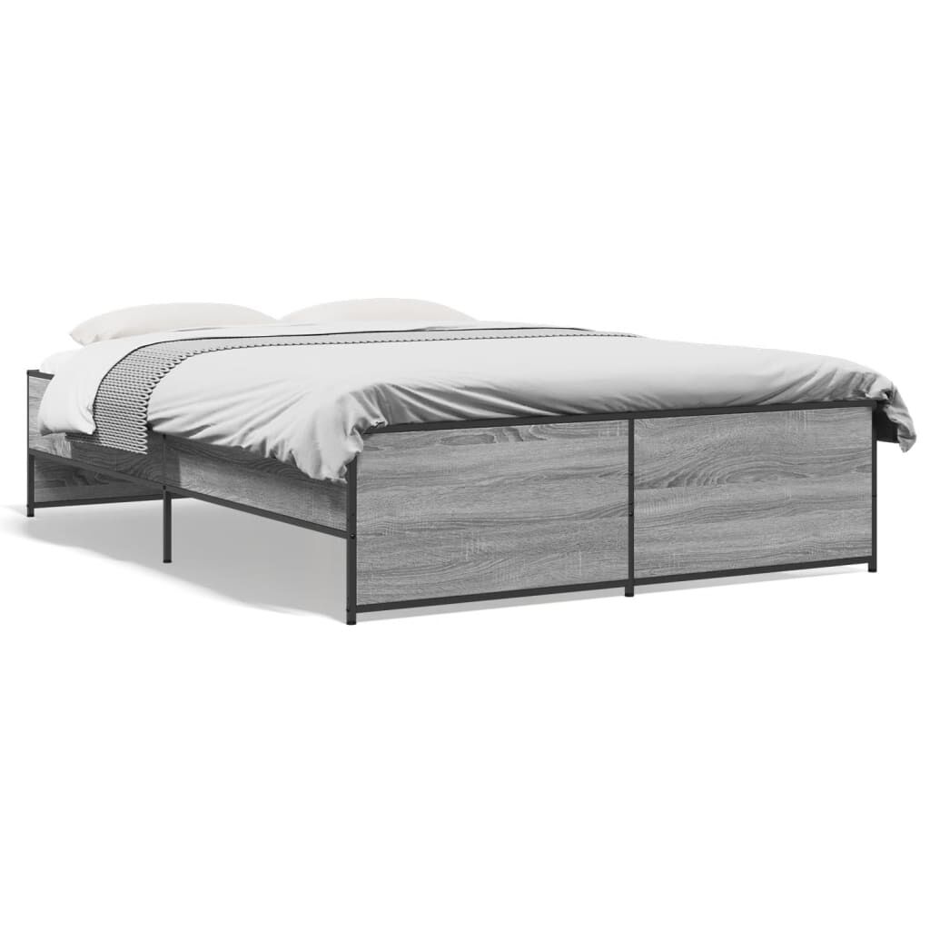 vidaXL Πλαίσιο Κρεβατιού Γκρι Sonoma 135x190 εκ. Επεξ. Ξύλο & Μέταλλο