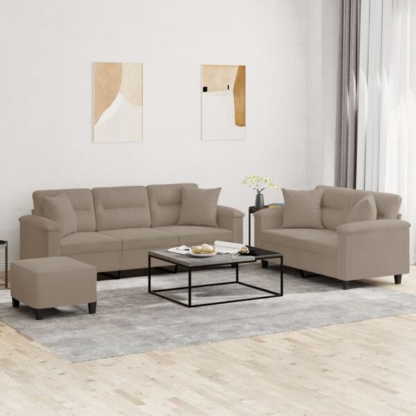 vidaXL Σετ Σαλονιού 3 Τεμαχίων Taupe από Ύφασμα Μικροϊνών με Μαξιλάρια