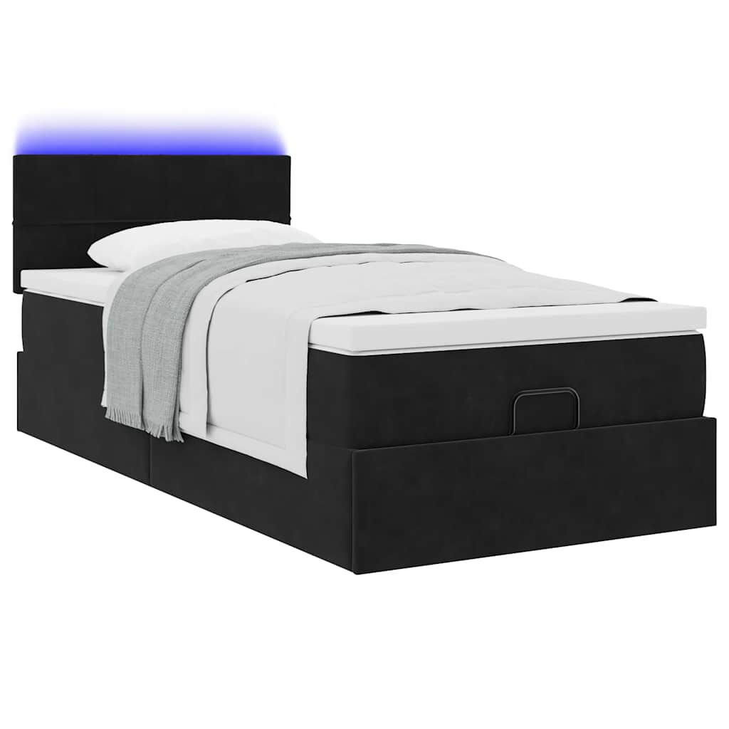 vidaXL Οθωμανικό κρεβάτι με στρώμα & LEDs Μαύρο 90x200cm Velvet