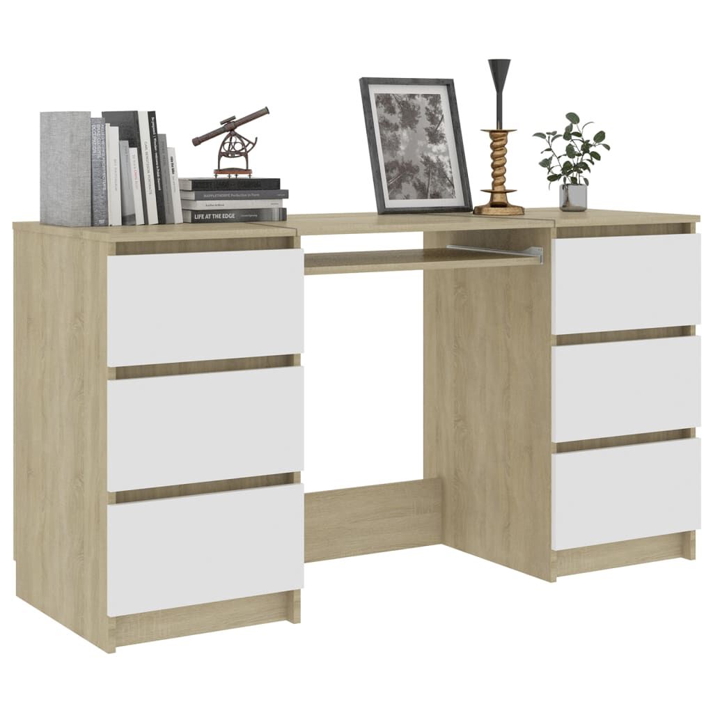 vidaXL Γραφείο Λευκό/Sonoma Δρυς 140 x 50 x 77 εκ. από Μοριοσανίδα