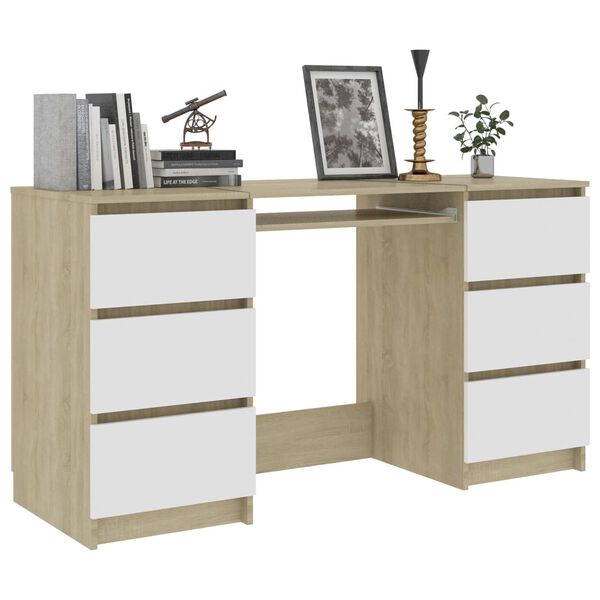vidaXL Γραφείο Λευκό/Sonoma Δρυς 140 x 50 x 77 εκ. από Μοριοσανίδα