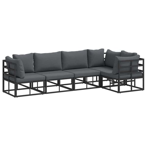 vidaXL Σετ Καναπέ Κήπου με μαξιλάρι 5 pcs Μαύρο Αλουμίνιο