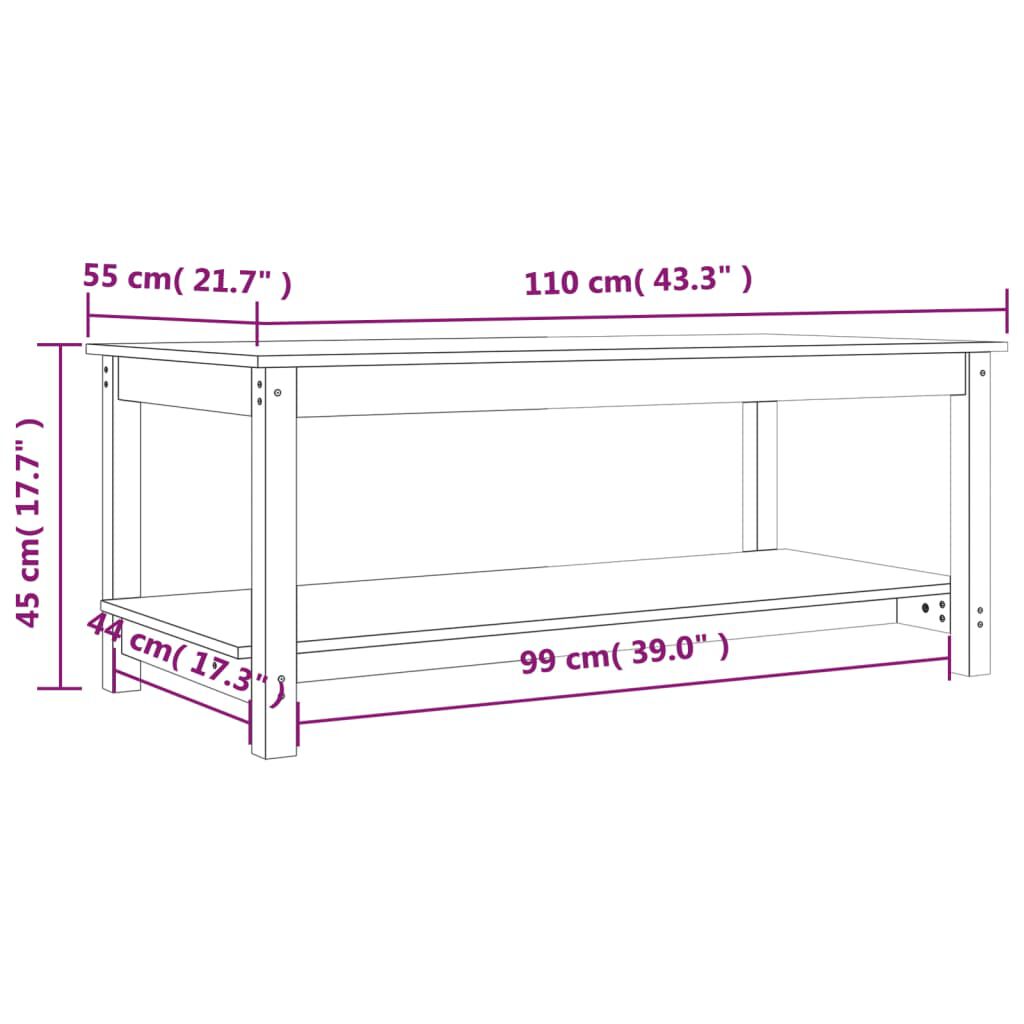vidaXL Τραπεζάκι Σαλονιού Μαύρο 110x55x45 εκ. από Μασίφ Ξύλο Πεύκου