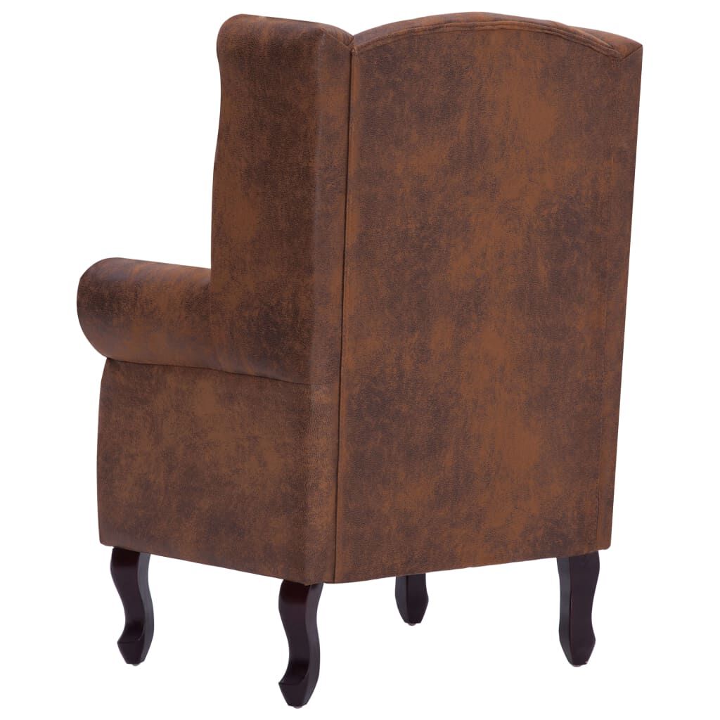 vidaXL Πολυθρόνα Chesterfield με Υποπόδιο Καφέ από Συνθετικό Καστόρι