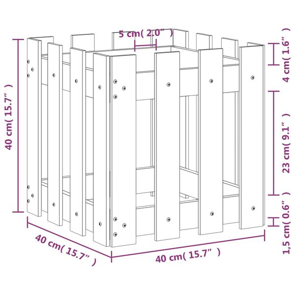 vidaXL Ζαρντινιέρα με Σχέδιο Φράχτη Λευκή 40 x 40 x 40 εκ. Μασίφ Πεύκο