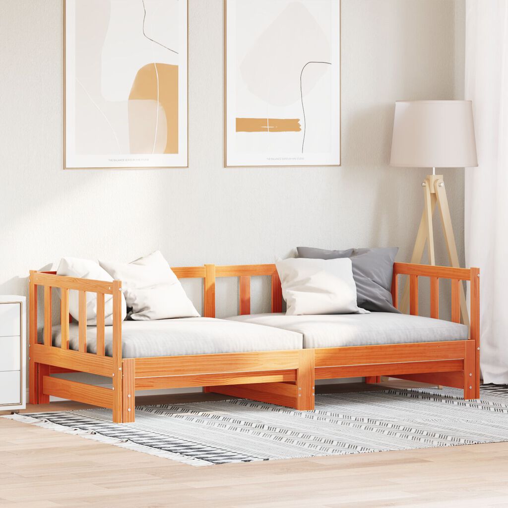 vidaXL Κρεβάτι ημέρας με Pull-out χωρίς στρώμα Καφέ 2x(90x190) εκ