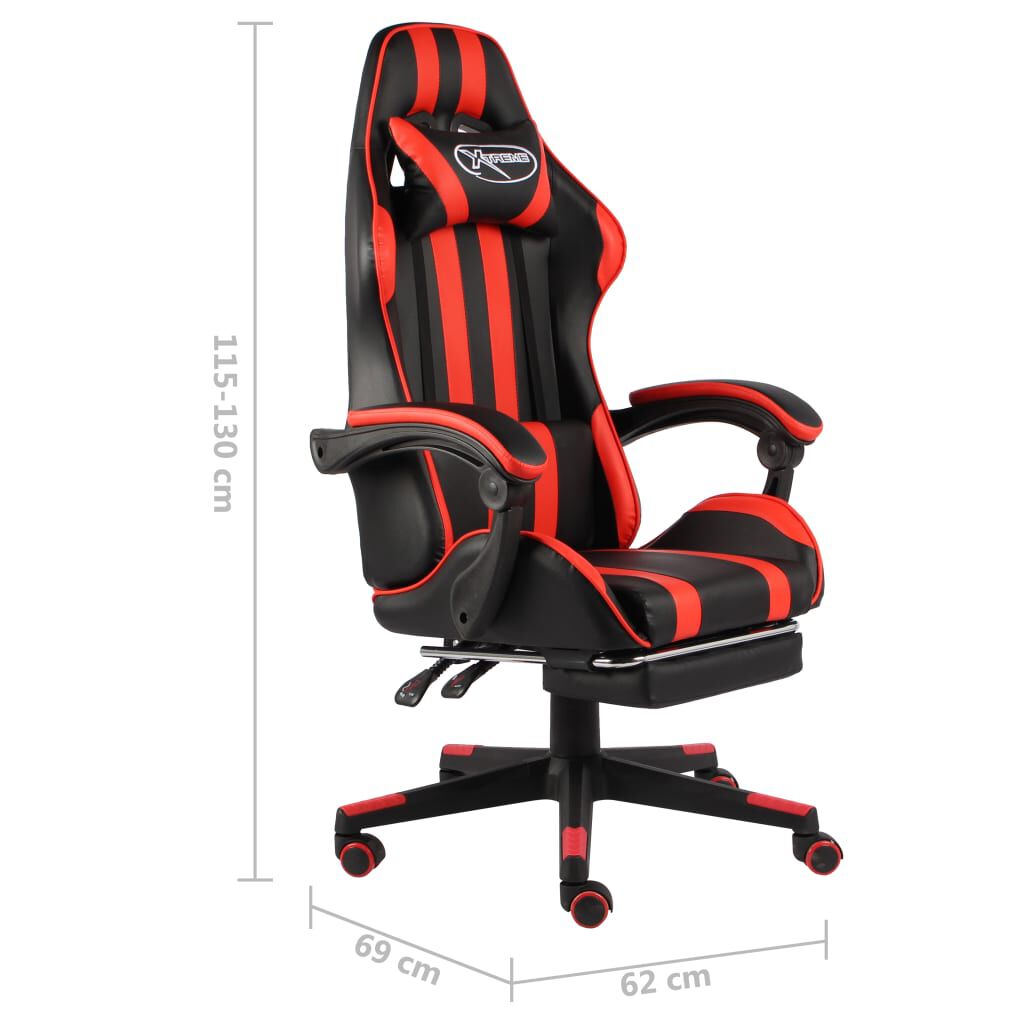 vidaXL Καρέκλα Racing με Υποπόδιο Μαύρο / Κόκκινο από Συνθετικό Δέρμα