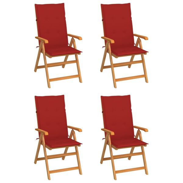 vidaXL Καρέκλες Κήπου 4 τεμ. από Μασίφ Ξύλο Teak με Κόκκινα Μαξιλάρια