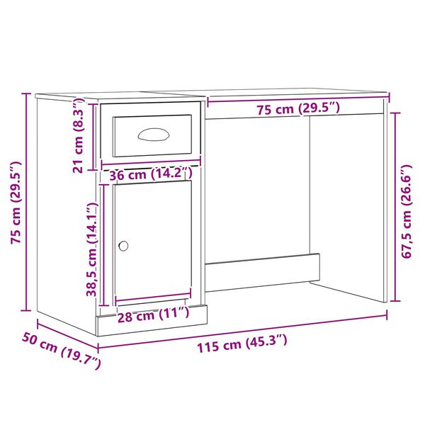 vidaXL Γραφείο Παλαιό ξύλο 50 x 115 x 75 εκ. Επεξεργασμένο ξύλο