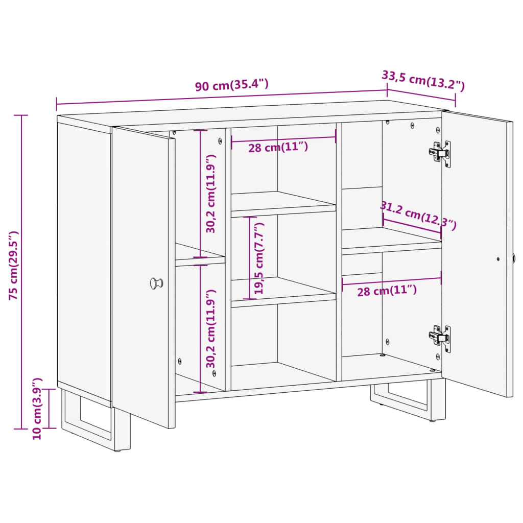 vidaXL Βοηθητικό Έπιπλο Καφέ/Μαύρο 90x33,5x75 εκ. Μασίφ Ξύλο Μάνγκο