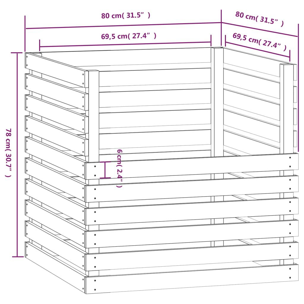 vidaXL Κομποστοποιητής Μελί Καφέ 80 x 80 x 78 εκ από Μασίφ Ξύλο Πεύκου