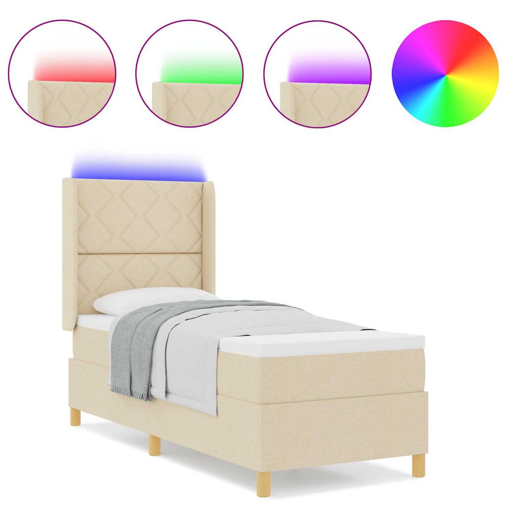 vidaXL Κρεβάτι με Στρώμα και LED Κρεμ 80x200 εκ. Υφάσματος