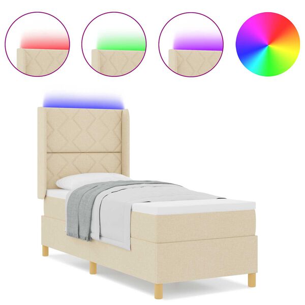 vidaXL Κρεβάτι με Στρώμα και LED Κρεμ 80x200 εκ. Υφάσματος