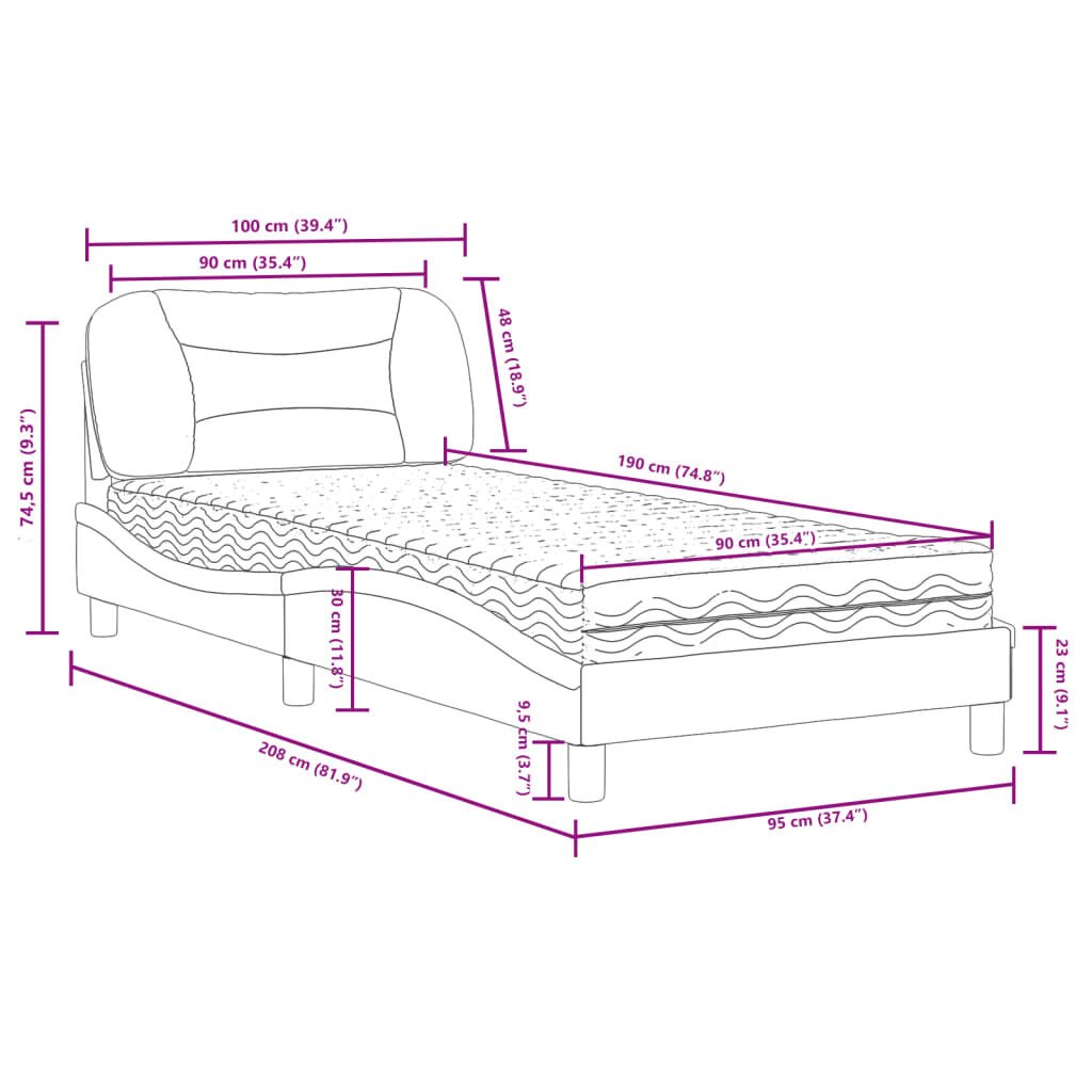 vidaXL Κρεβάτι με Στρώμα Taupe 90x190 εκ.Υφασμάτινο