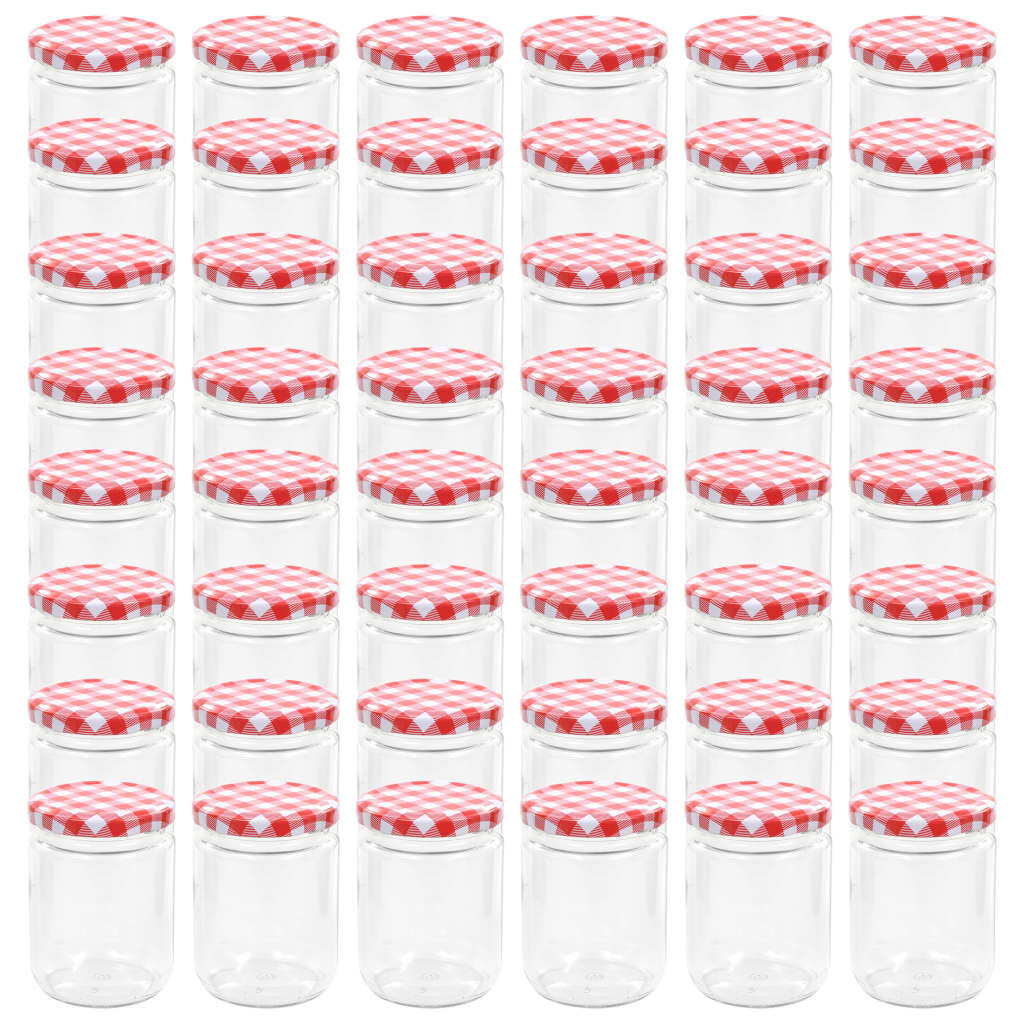 vidaXL Βάζα Μαρμελάδας 48 τεμ. 230 ml Γυάλινα με Κόκκινα/Λευκά Καπάκια