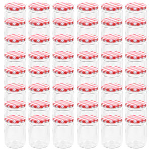 vidaXL Βάζα Μαρμελάδας 48 τεμ. 230 ml Γυάλινα με Κόκκινα/Λευκά Καπάκια