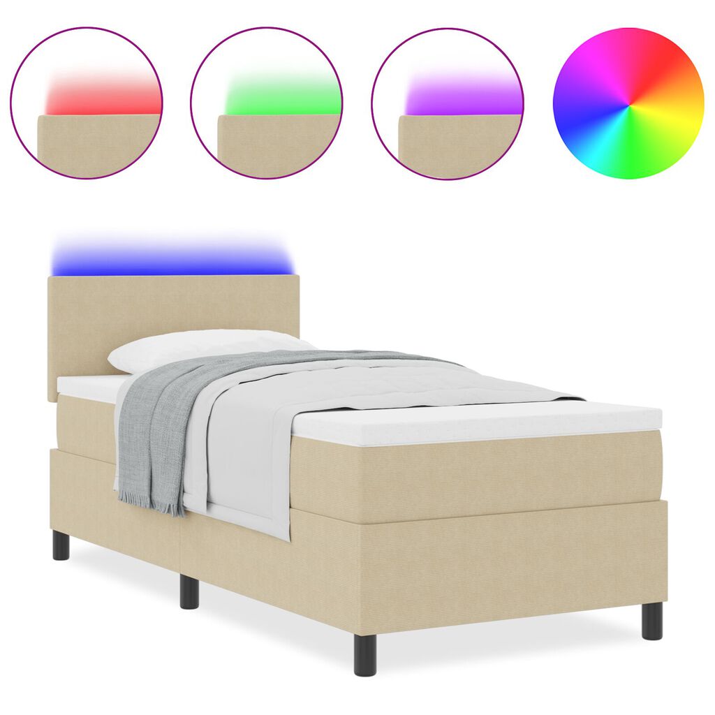 vidaXL Κρεβάτι με Στρώμα & LED Φως Πράσινο Γκρι 100x200 εκ. Ύφασμα Κόρδουρο