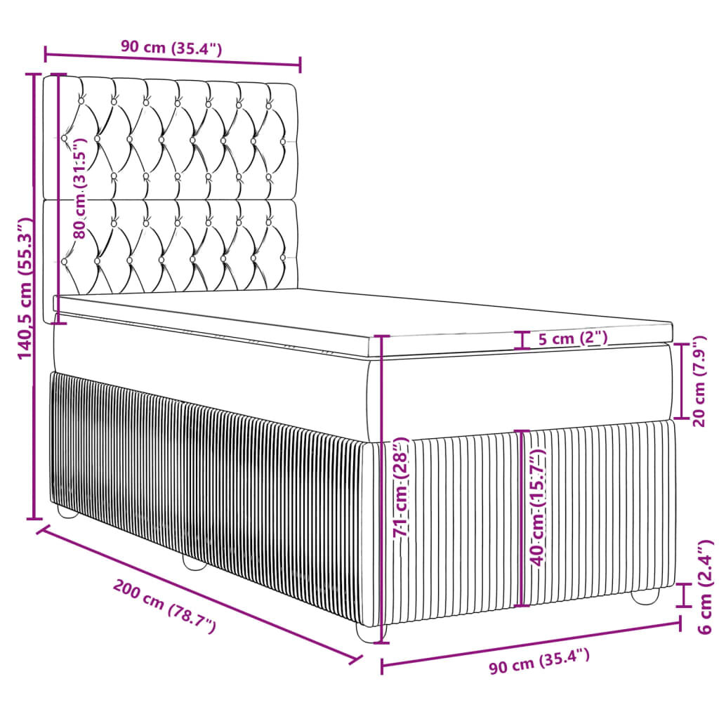 vidaXL Κρεβάτι Boxspring με Στρώμα Μπλε 90x200 εκ.Υφασμάτινο