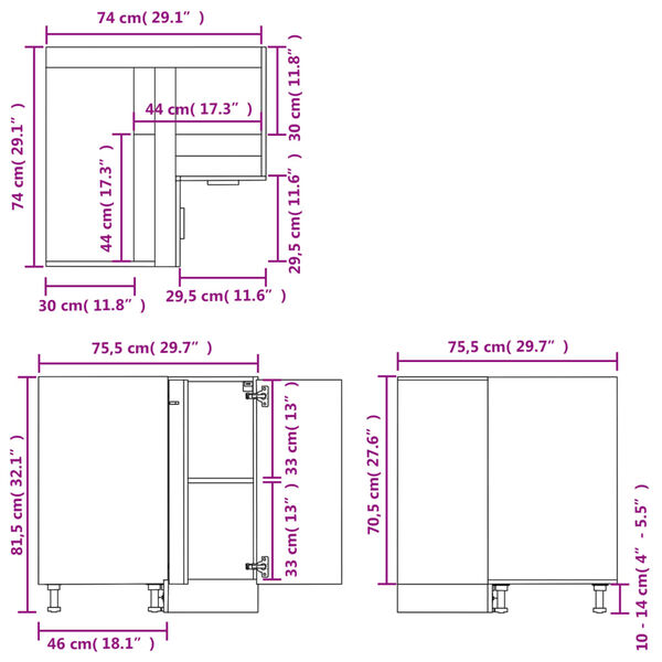 vidaXL Ντουλάπι Κουζίνας Lyon Καπνιστή Δρυς 75,5x75,5x81,5εκ.