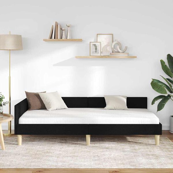 vidaXL Κρεβάτι Γωνίας με κεφαλάρι Μαύρο 90 x 190 cm ύφασμα