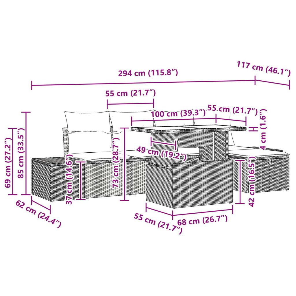 vidaXL Σετ Καναπέ Κήπου 6 pcs Μαύρο συνθετικό ρατάν