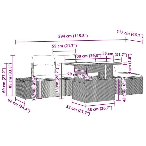 vidaXL Σετ Καναπέ Κήπου 6 pcs Μαύρο συνθετικό ρατάν